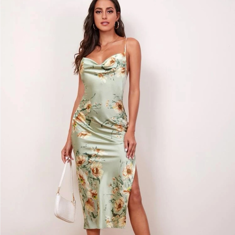 Satin Floral Cami Midi Dress